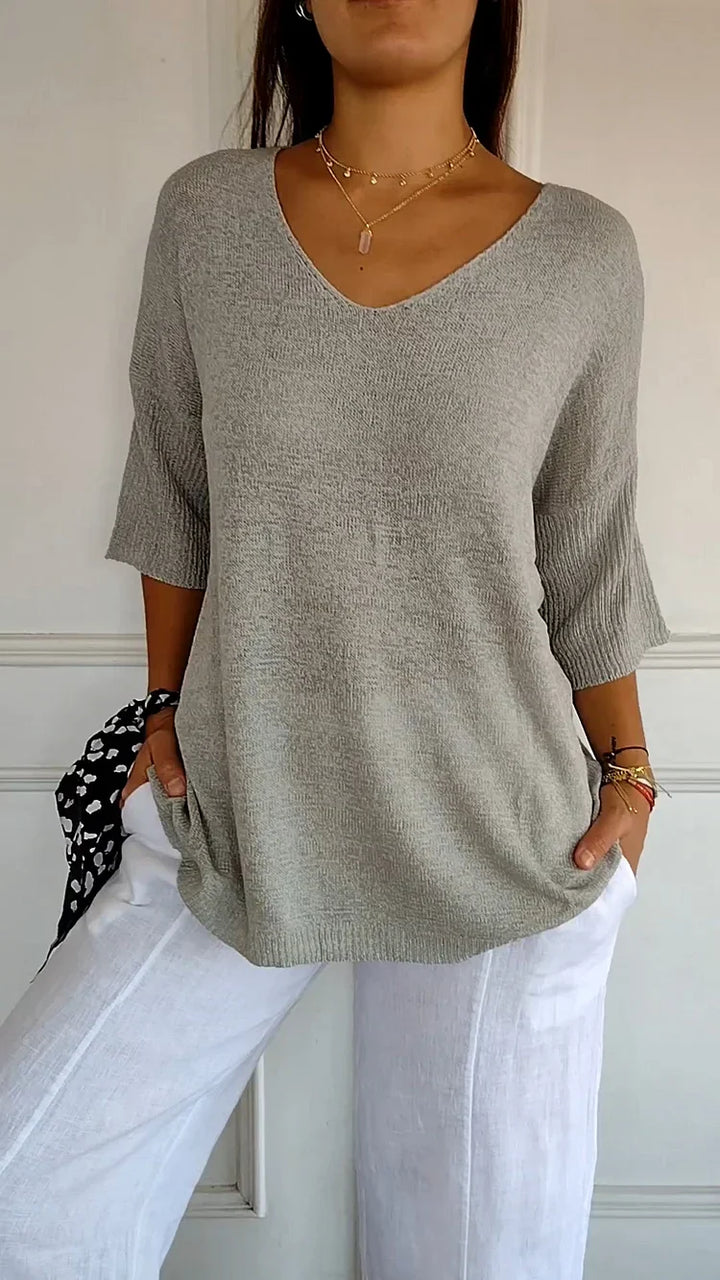 Cozy Knitted V-Neck Top – Relaxed & Comfortable Women's Fashion