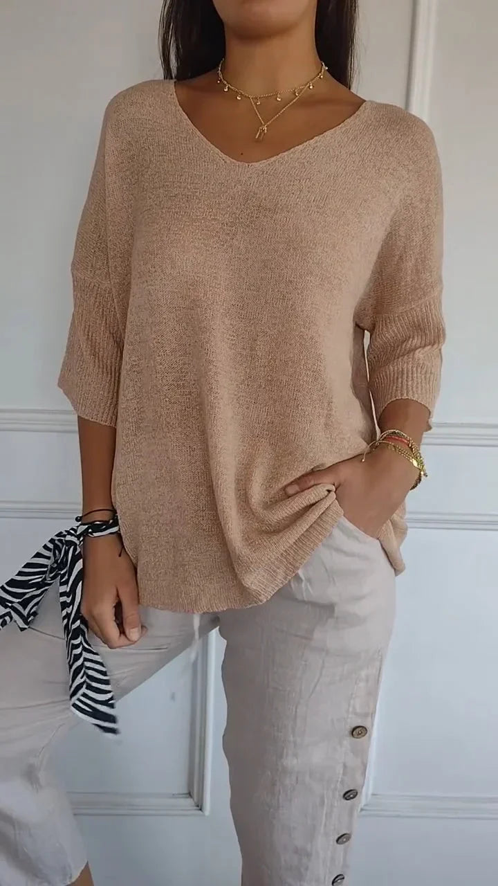 Cozy Knitted V-Neck Top – Relaxed & Comfortable Women's Fashion