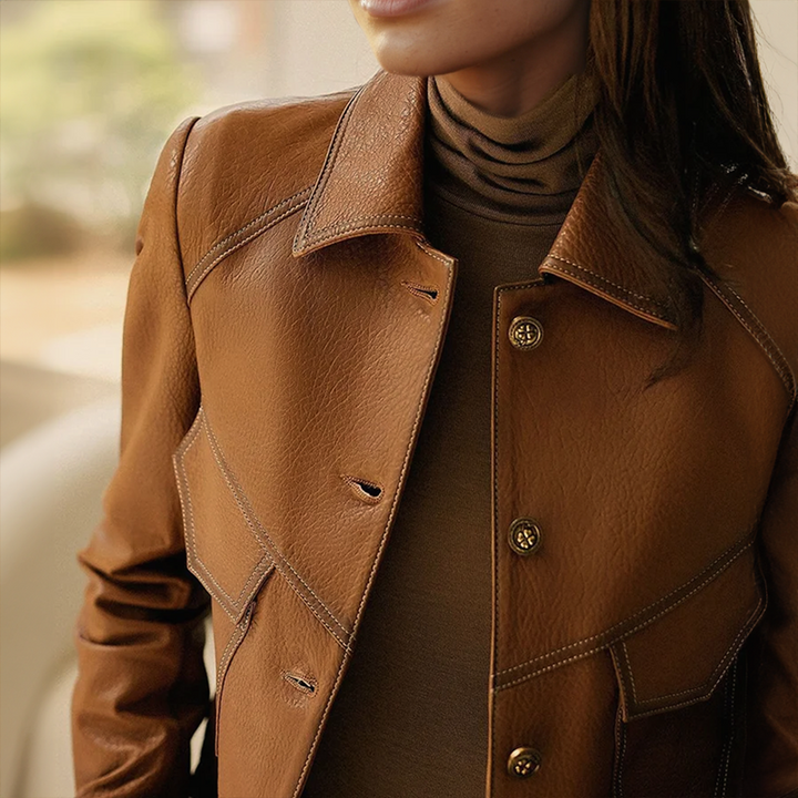 Vintage-Inspired Leather Jacket – Chic & Trendy Outerwear