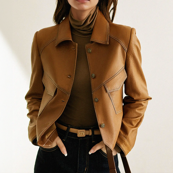 Vintage-Inspired Leather Jacket – Chic & Trendy Outerwear