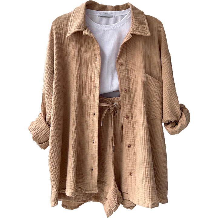 Women's Cotton Two-Piece Set – Trendy & Comfortable Loungewear Outfit