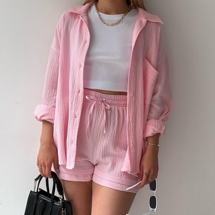 Women's Cotton Two-Piece Set – Trendy & Comfortable Loungewear Outfit