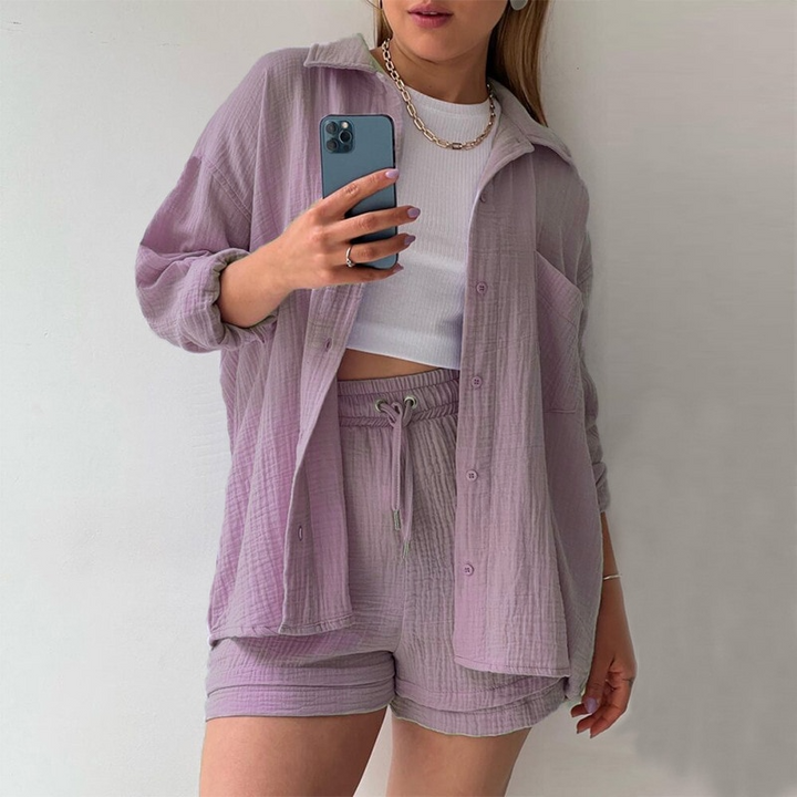 Women's Cotton Two-Piece Set – Trendy & Comfortable Loungewear Outfit