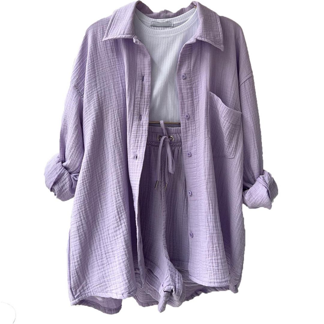 Women's Cotton Two-Piece Set – Trendy & Comfortable Loungewear Outfit