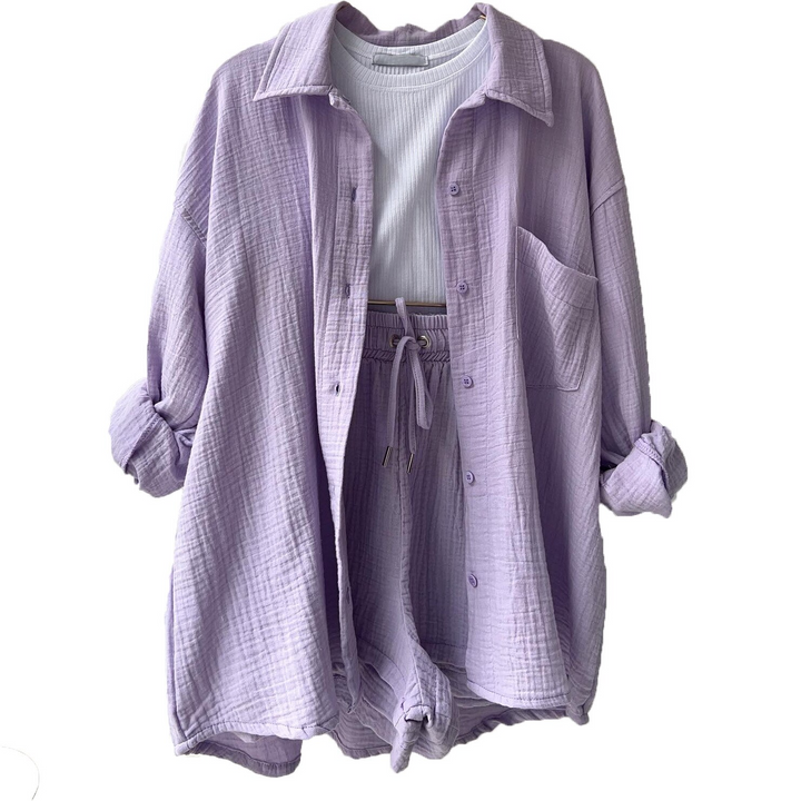 Women's Cotton Two-Piece Set – Trendy & Comfortable Loungewear Outfit