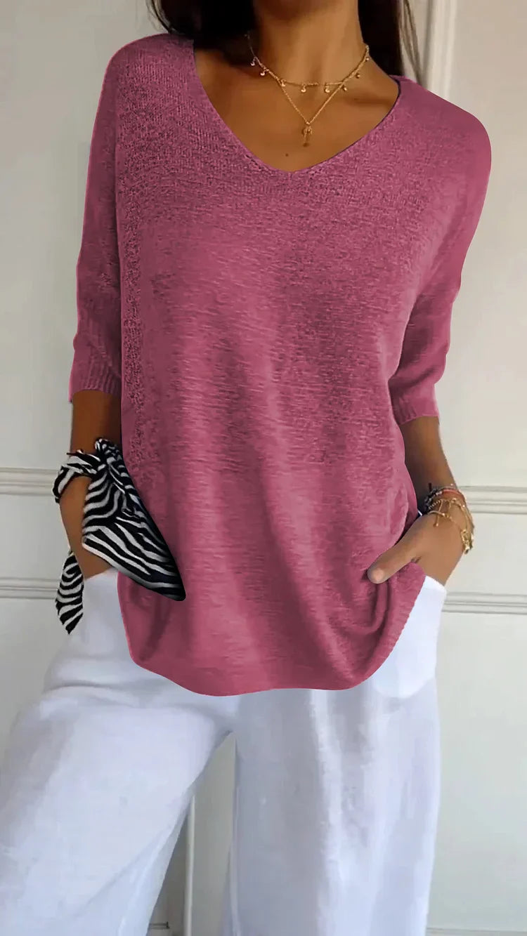 Cozy Knitted V-Neck Top – Relaxed & Comfortable Women's Fashion