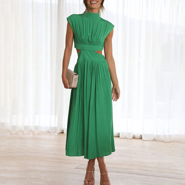 Pleated High Neck Dress – Elegant & Sophisticated Look