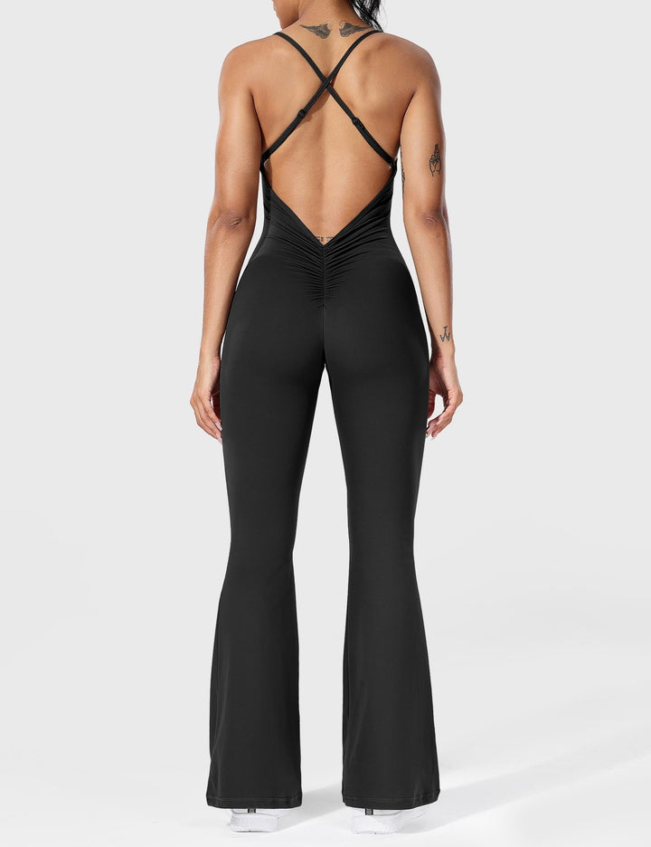 Flared Back Cross Jumpsuit – Trendy & Chic Statement Piece