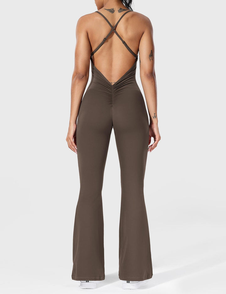 Flared Back Cross Jumpsuit – Trendy & Chic Statement Piece