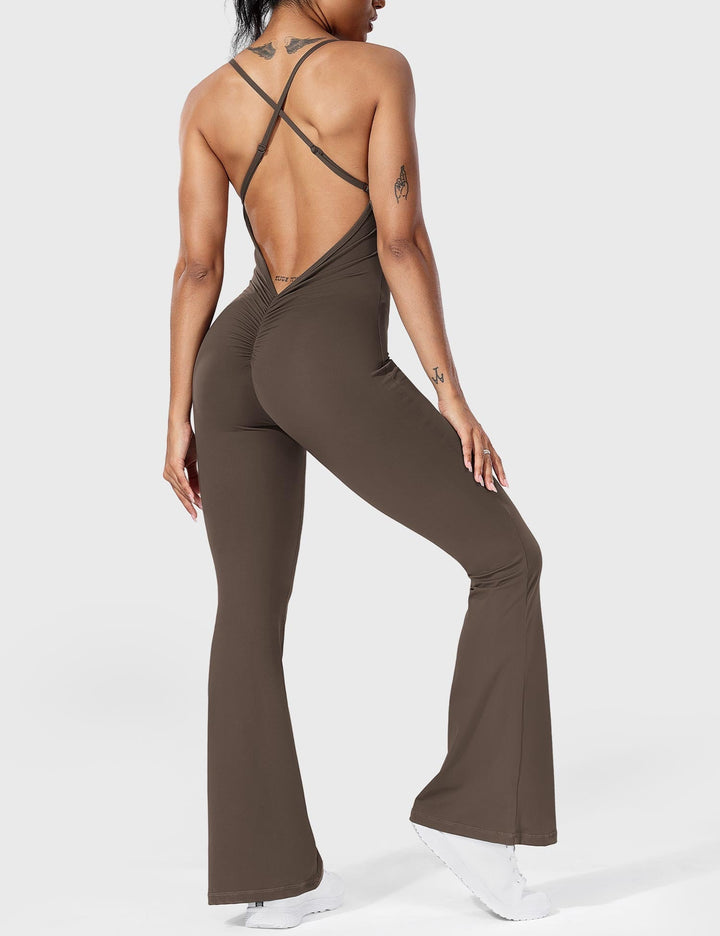 Flared Back Cross Jumpsuit – Trendy & Chic Statement Piece