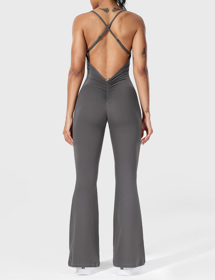 Flared Back Cross Jumpsuit – Trendy & Chic Statement Piece