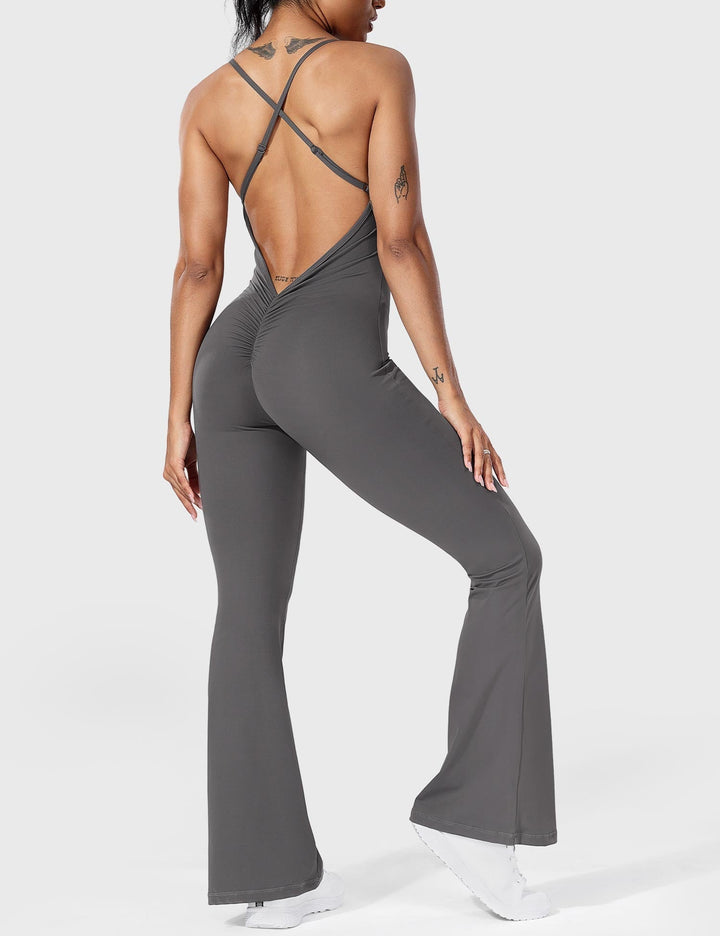 Flared Back Cross Jumpsuit – Trendy & Chic Statement Piece