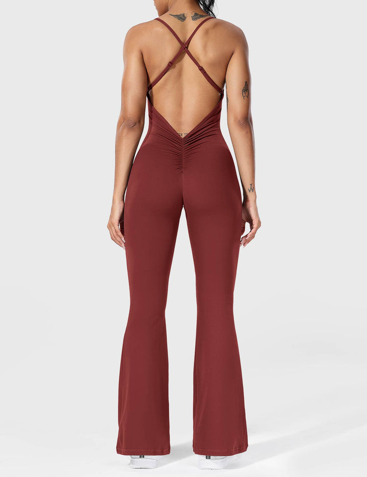 Flared Back Cross Jumpsuit – Trendy & Chic Statement Piece